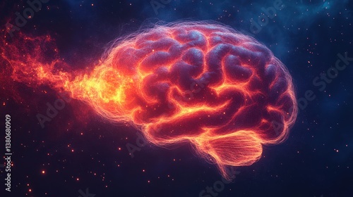 Fiery Brain, Cosmic Background, Mental Power, Abstract Art