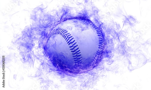Fototapeta Naklejka Na Ścianę i Meble -  Flaming baseball with purple flames on white background for sports graphics