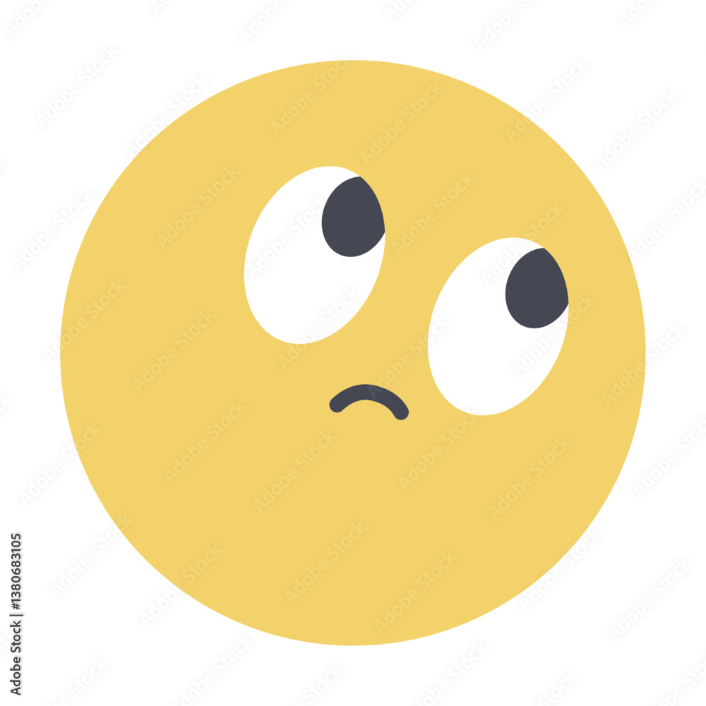 Fototapeta premium a yellow emoji face with a puzzled or thinking expression. The eyes are wide and looking upward, while the small, curved mouth suggests uncertainty or confusion.