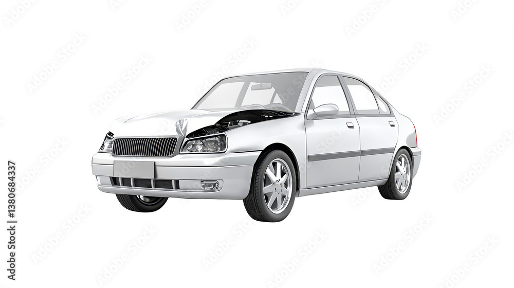 White car with broken hood, engine trouble or accident on the road automotive repair and maintenance White car with broken hood, engine trouble or accident on the road automotive repair and maintenance