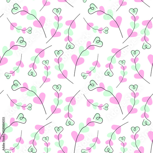 Wallpaper Mural Decorative pink and green hearts shape twigs Seamless pattern Abstract Springtime Background Texture Torontodigital.ca