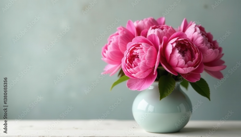Fototapeta premium A cluster of vibrant pink peonies in a ceramic vase , nature, macro, home decor