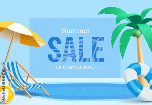 3d refreshing summer sale template. Concept of island vacation.