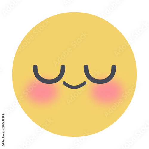 a yellow emoji face with closed eyes, a gentle smile, and rosy blushing cheeks. The expression conveys a sense of happiness, contentment, or shyness.