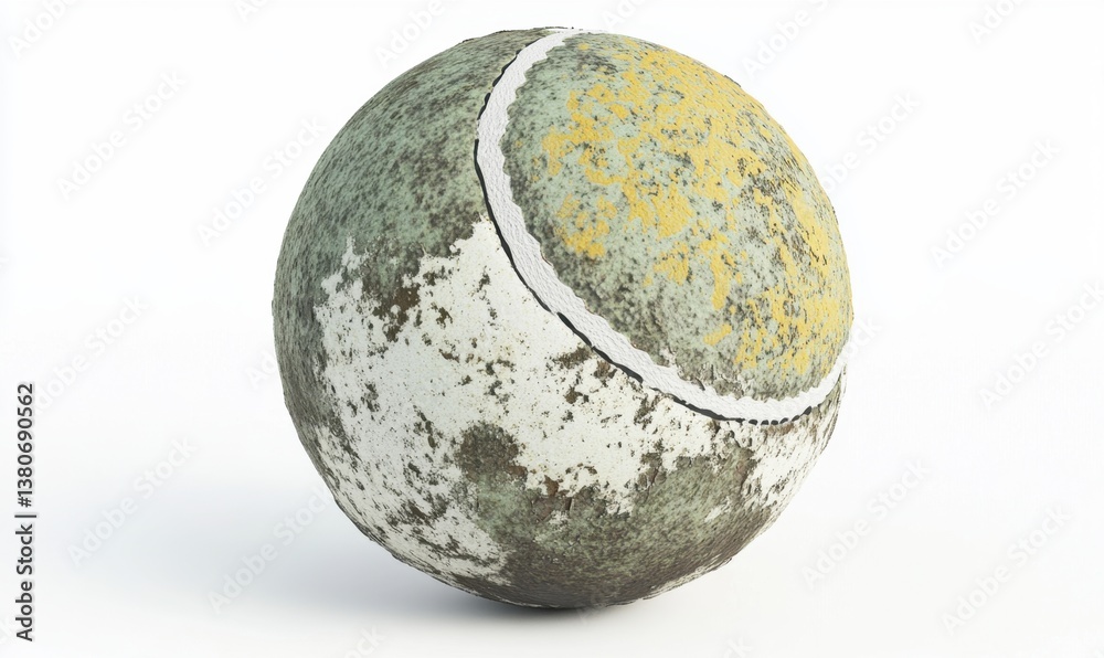 Fototapeta premium Old, dirty tennis ball isolated on white background
