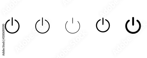 Power button. ON and OFF set icons. Vector black and flat icon, energy sing symbol, Power switch, electricity turn on off, icon, sticker, badge. Editable vector icon set