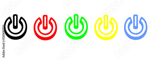 Power button. ON and OFF set icons. Vector black and flat icon, energy sing symbol, Power switch, electricity turn on off, icon, sticker, badge. Editable vector icon set