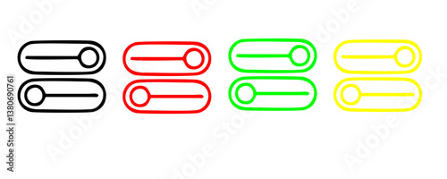 Power button. ON and OFF set icons. Vector black and flat icon, energy sing symbol, Power switch, electricity turn on off, icon, sticker, badge. Editable vector icon set