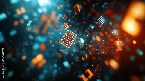High-tech visualization of streaming alphanumeric data floating mid-air, dynamic motion blur capturing symbols in transition, ultra-realistic with smooth gradients enhancing