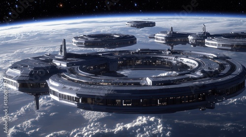 Fototapeta Naklejka Na Ścianę i Meble -  Orbital space stations orbiting Earth