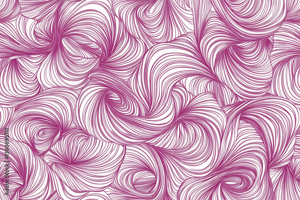 Artistic swirling pattern with continuous lines in pink and white, creating dynamic and flowing design. This abstract artwork adds modern touch to any space