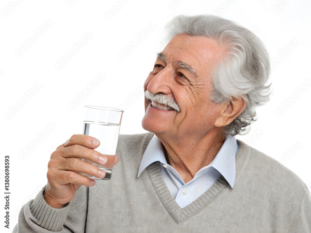 Elderly Individual Holding a Glass of Water in a Cozy Indoor Setting. Elderly Individual Holding a Glass of Water in a Cozy Indoor Setting.