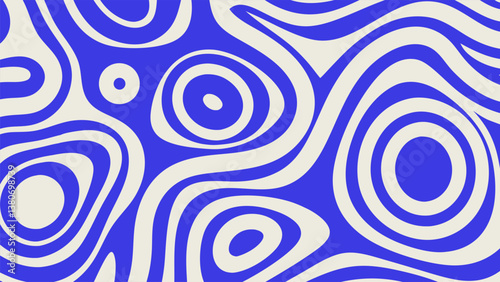 Blue Wavy Lines Abstract Background in Trendy Retro Psychedelic Style. Twisted, Swirled, and Distorted Vector Texture Pattern