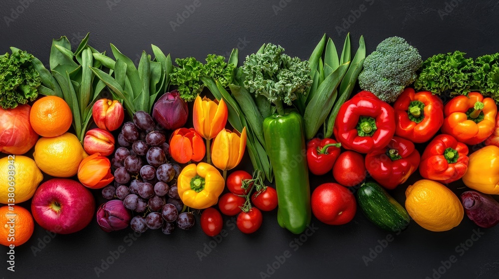 A vibrant arrangement of fresh fruits and vegetables, showcasing a variety of colors and textures, perfect for healthy eating. A vibrant arrangement of fresh fruits and vegetables, showcasing a variety of colors and textures, perfect for healthy eating.