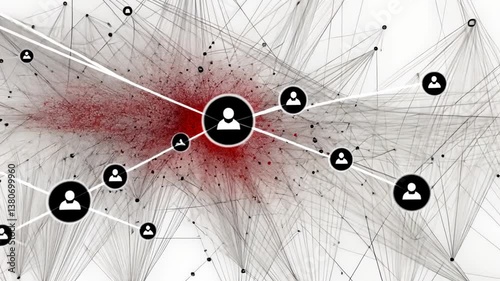 Animated network connection representing social media structure, communication, and complex data system