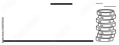 Stacked coins with horizontal minimalist lines convey wealth, savings, investment, money management, financial growth, business planning, and economic stability. Ideal for finance-related themes