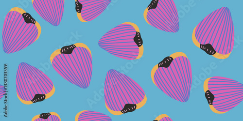 Abstract floral flowers pattern with pink and purple flowers on a blue background
