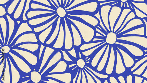 Bold abstract  flower design in blue, modern decorative floral artwork