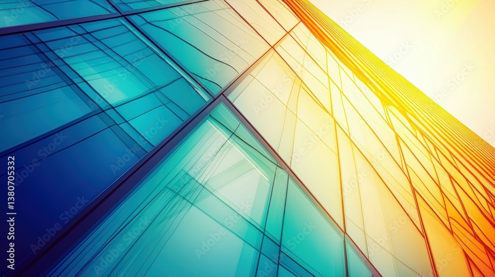 Fototapeta premium A vibrant shot of a modern building, with a striking gradient of blue and yellow across its facade.