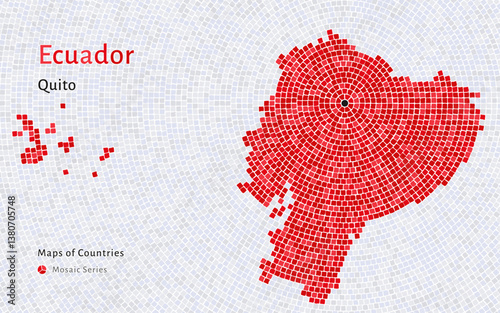Mosaic Pattern Map of Ecuador Highlighting Quito as the Capital