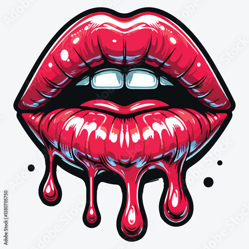 Glossy Dripping Red Lips Vector Illustration stock illustration