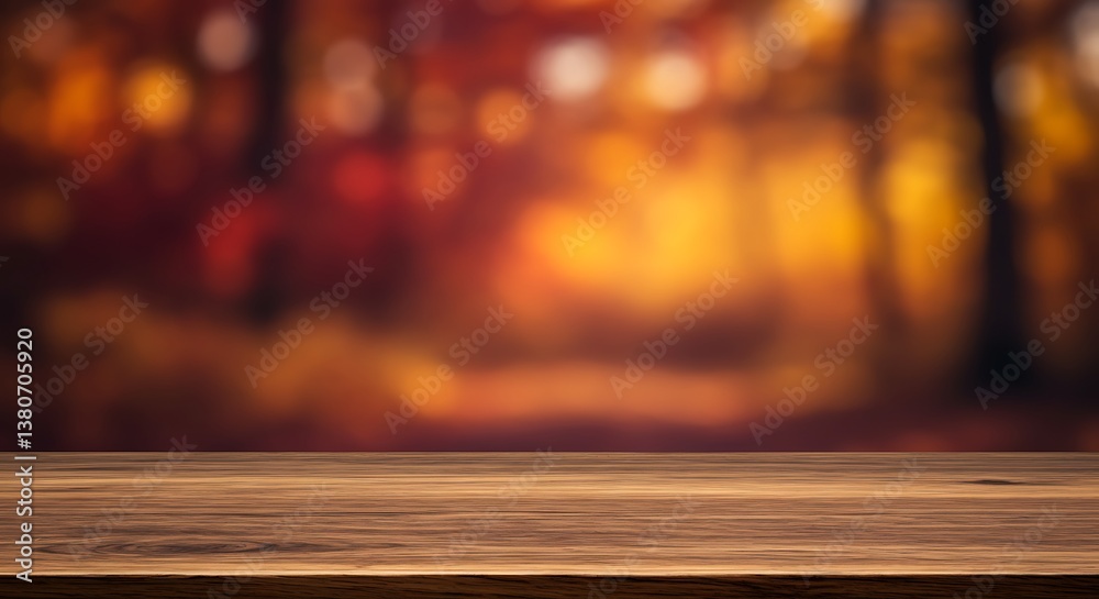Autumnal Blurred Background with Wooden Tabletop AI Generated Autumnal Blurred Background with Wooden Tabletop AI Generated