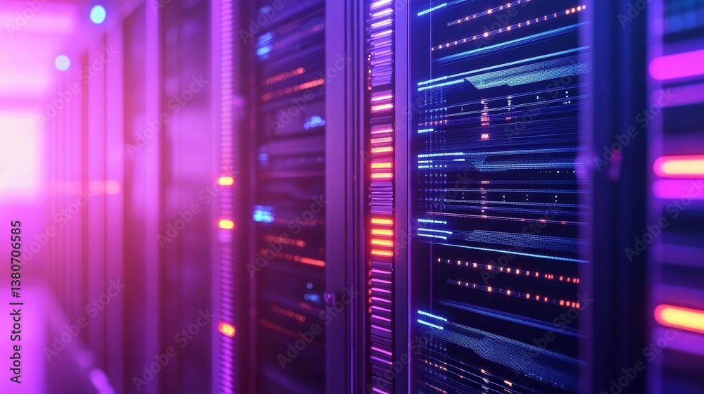 Futuristic data center with illuminated server racks showcasing advanced technology and vibrant lights Futuristic data center with illuminated server racks showcasing advanced technology and vibrant lights