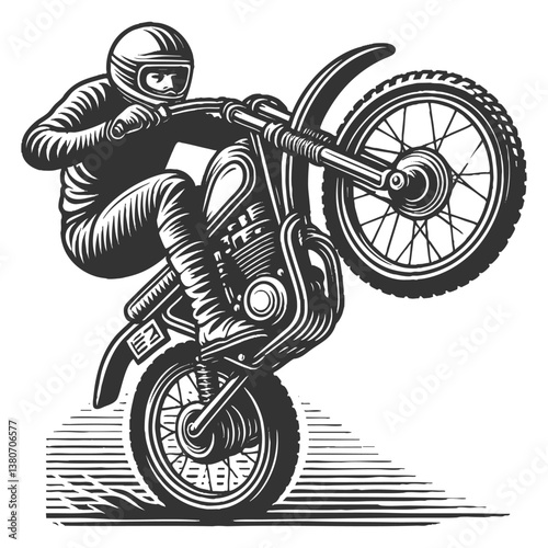 motorcyclist doing wheelie vector illustration