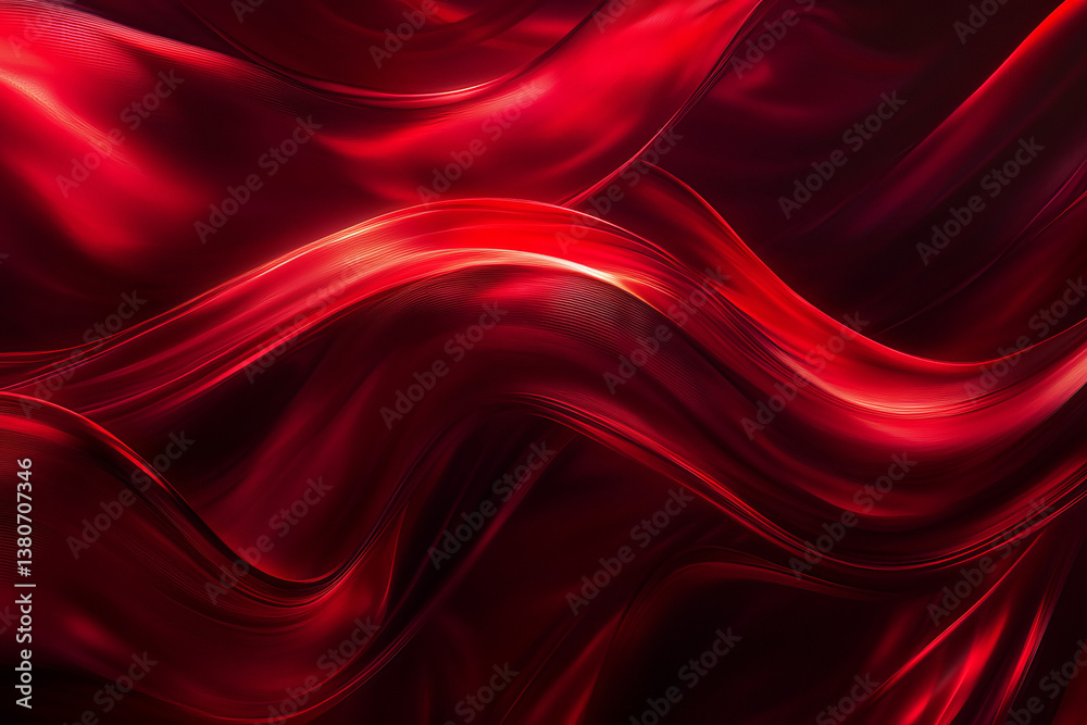 Fototapeta premium An abstract artwork with red flowing waves and glossy textures creating a sleek, modern design with bold organic shapes and high contrast