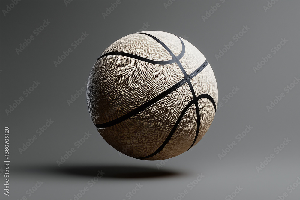 minimalist basketball floating on smooth monochrome background, showcasing its textured surface and sleek design. image evokes sense of calm and simplicity