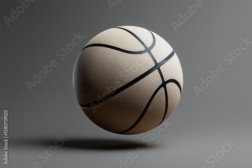 Obraz na płótnie minimalist basketball floating on smooth monochrome background, showcasing its textured surface and sleek design. image evokes sense of calm and simplicity w salonie