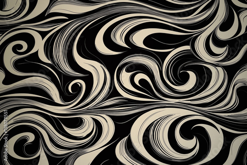 Elegant swirl pattern with flowing lines on dark background, creating minimalist design. Perfect for modern decor or artistic projects