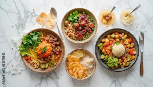 Wallpaper Mural healthy proper diet dishes on table isolated on white background, free copy space Torontodigital.ca