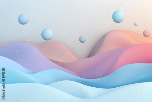 Obraz na płótnie Minimalist gradient 3D backdrop featuring soft colors and abstract shapes. design includes smooth waves and floating spheres, creating serene and modern aesthetic w salonie
