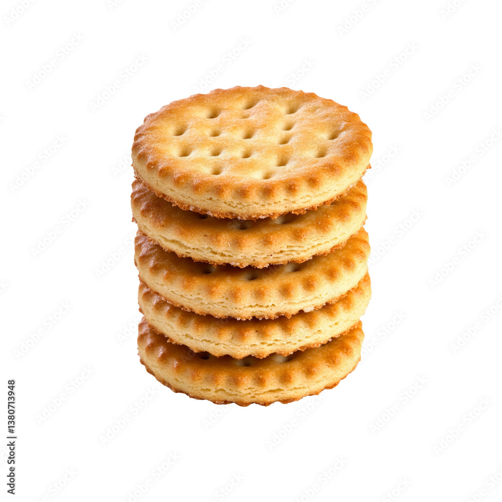 Stack of Round Crackers, Crispy and Golden Brown Stack of Round Crackers, Crispy and Golden Brown