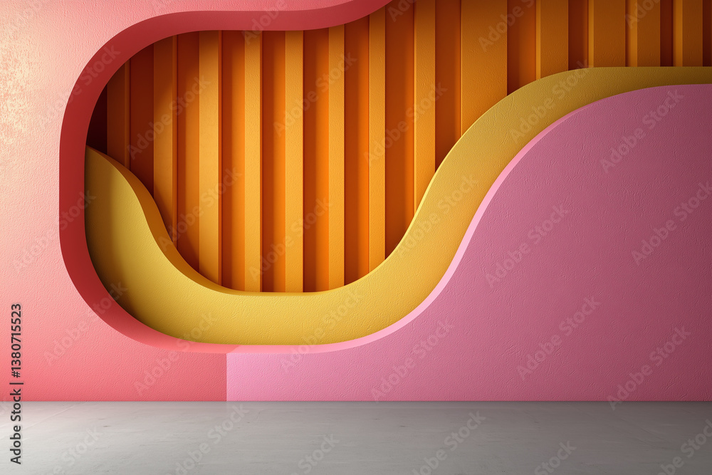 Minimalist abstract 3D backdrop featuring soft textures and vibrant colors, showcasing blend of pink, yellow, and orange hues in modern design