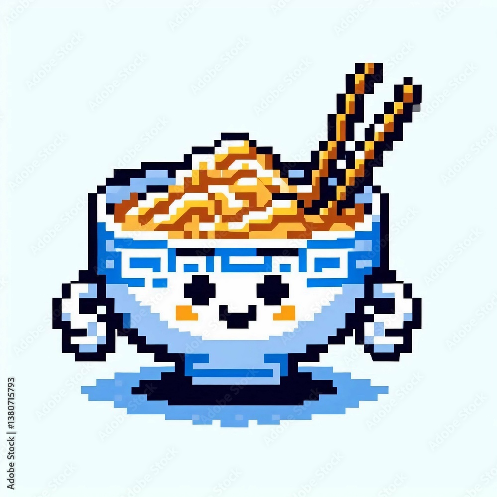 Obraz premium Cute Pixel Noodle Bowl suitable for cooking tutorial
