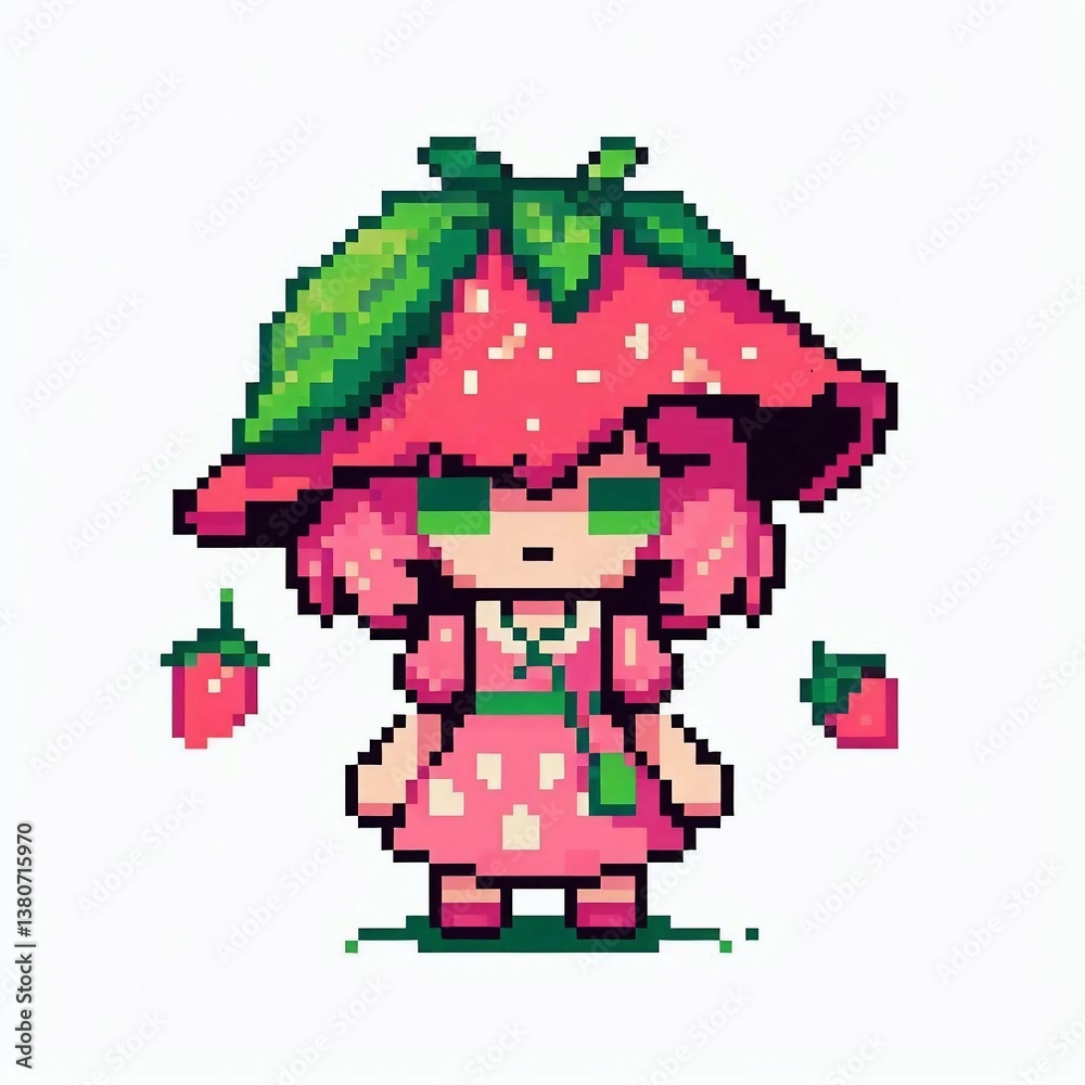 Obraz premium Strawberry Pixel Character suitable for creative presentation