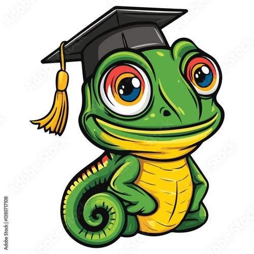 Chameleon Wearing a graduation cap