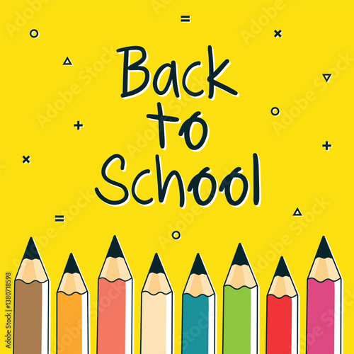 back to school poster with colored pencils flat vector illustration.