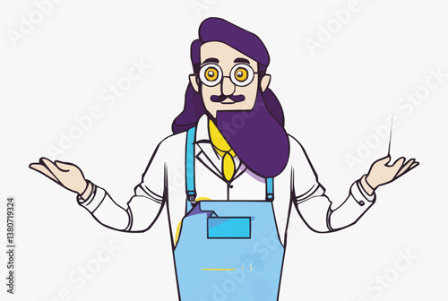 Man showing something thinking presenting concepts vector illustration line art