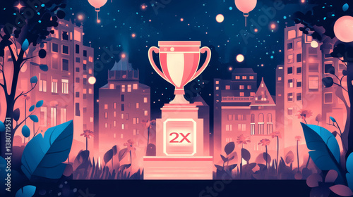 2x winner banner, promotion flyer, prize label. Vector illustration