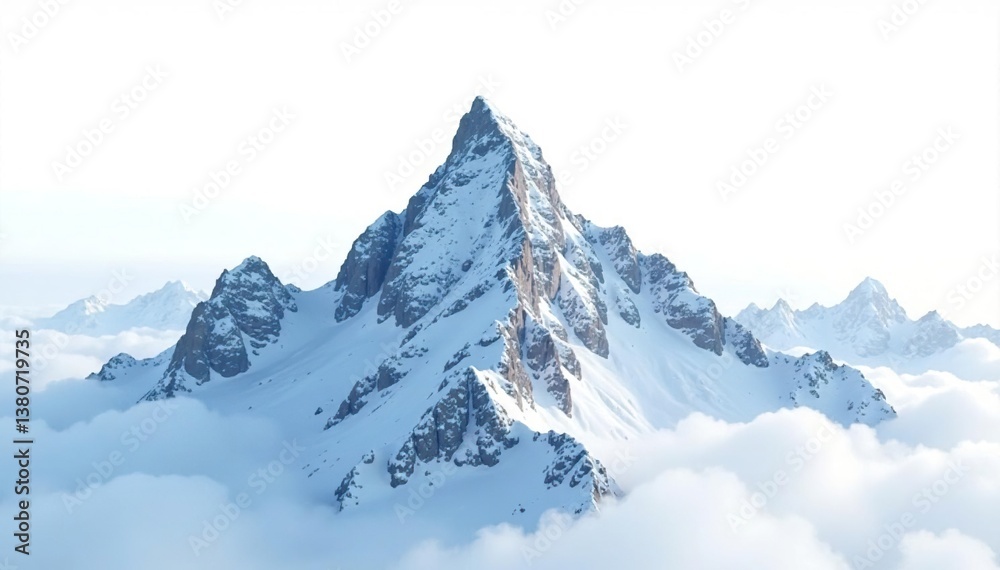 Obraz premium Snow-covered mountain peak, sharp silhouette on brilliant white , photography, white