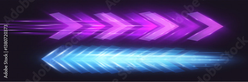 Futuristic speed background with glowing arrows and motion blur. digital abstract technology concept with fast moving elements.
