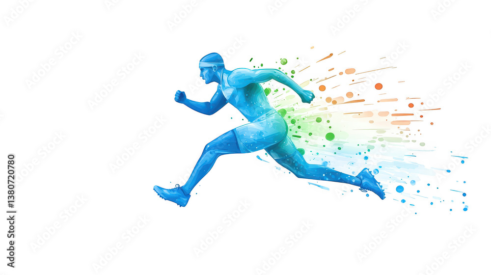 Man running with a splash of paint, dynamic movement and vibrant colors in action
