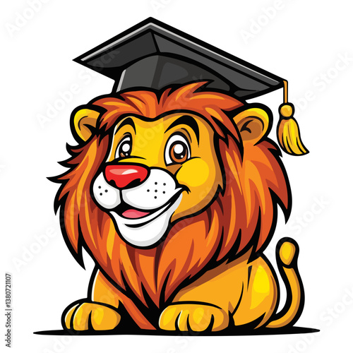 Proud Lion with Graduation Hat Silhouette – Symbol of Achievement