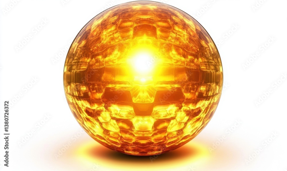 Glowing golden orb emitting bright light on white background, ideal for abstract concepts Glowing golden orb emitting bright light on white background, ideal for abstract concepts