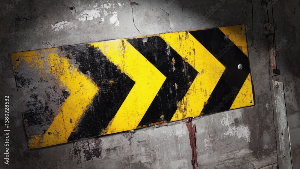 Naklejka premium A bright yellow and black arrow painted on a wall, great for illustration or decoration