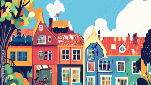 Christiania Copenhagen with Handmade Homes and Art in Vector Art.eps