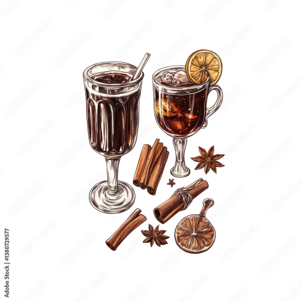 Mulled Wine and Spiced Winter Drinks Illustration Mulled Wine and Spiced Winter Drinks Illustration